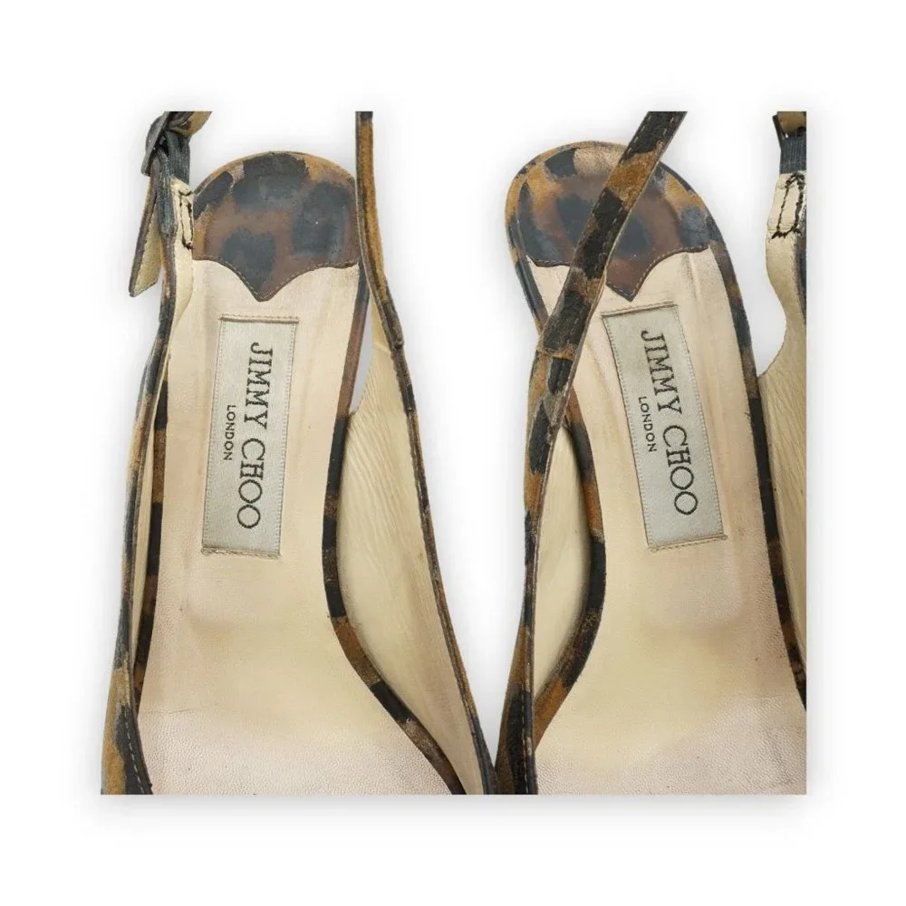 JIMMY CHOO WOMENS LEATHER ANIMAL‎ LEOPARD CHEETAH SLINGBACKS SHOES EUR 38 / US 8